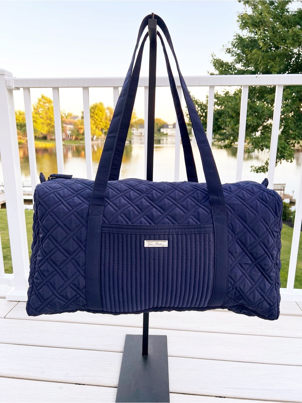 Like New Vera Bradley Quilted Navy Blue XL Traveler Duffel